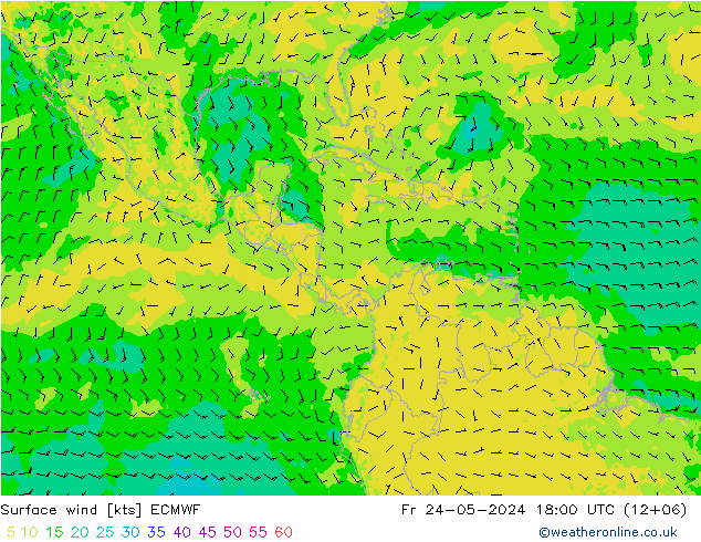 wiatr 10 m ECMWF pt. 24.05.2024 18 UTC