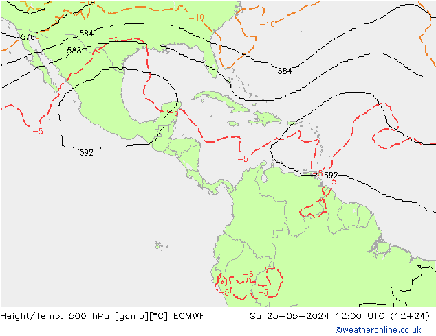 Height/Temp. 500 hPa ECMWF Sa 25.05.2024 12 UTC