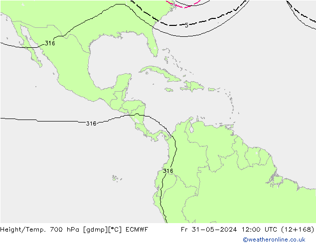 Height/Temp. 700 hPa ECMWF Fr 31.05.2024 12 UTC