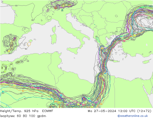 Height/Temp. 925 hPa ECMWF Mo 27.05.2024 12 UTC