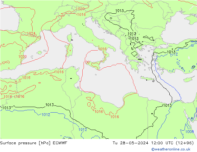 Surface pressure ECMWF Tu 28.05.2024 12 UTC