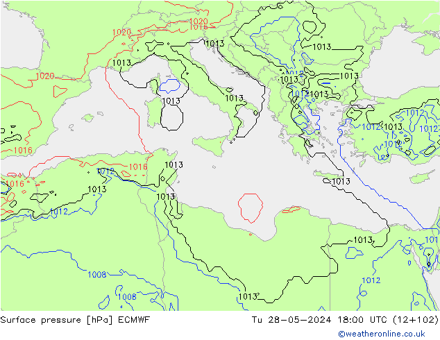 Surface pressure ECMWF Tu 28.05.2024 18 UTC