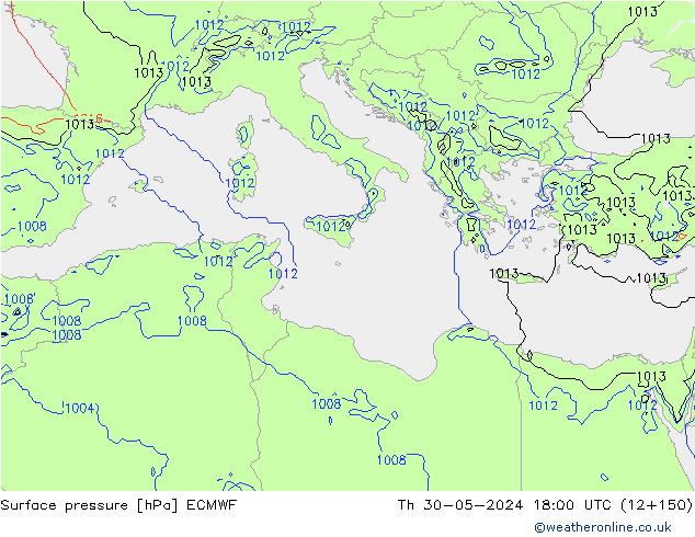 Atmosférický tlak ECMWF Čt 30.05.2024 18 UTC