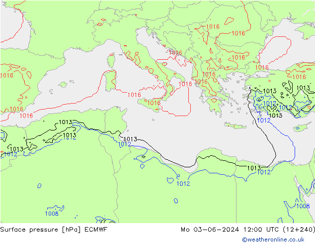 Pressione al suolo ECMWF lun 03.06.2024 12 UTC