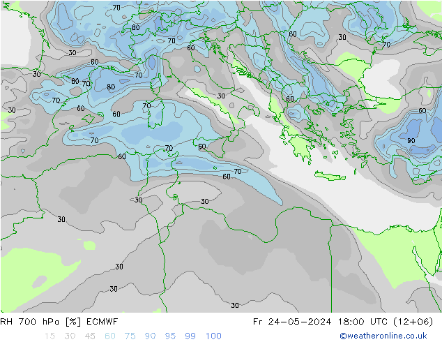 RH 700 hPa ECMWF Fr 24.05.2024 18 UTC