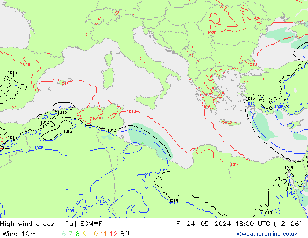 High wind areas ECMWF Fr 24.05.2024 18 UTC