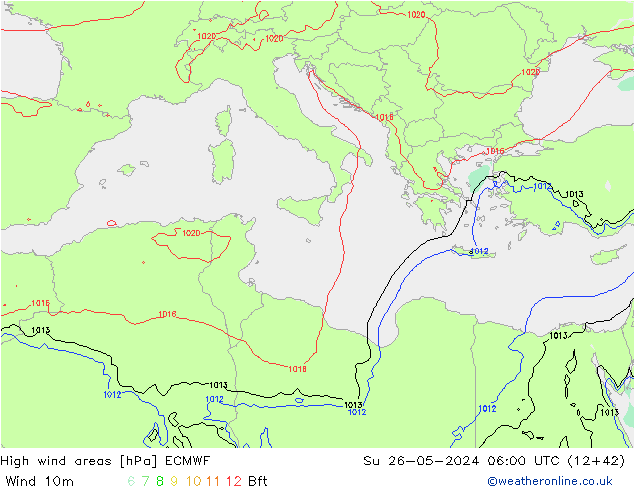 High wind areas ECMWF  26.05.2024 06 UTC