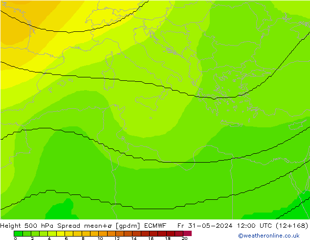 Height 500 hPa Spread ECMWF Sex 31.05.2024 12 UTC