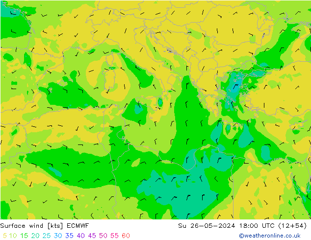 Vento 10 m ECMWF dom 26.05.2024 18 UTC