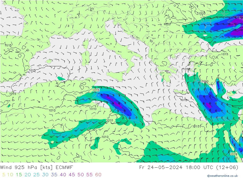 Vento 925 hPa ECMWF ven 24.05.2024 18 UTC