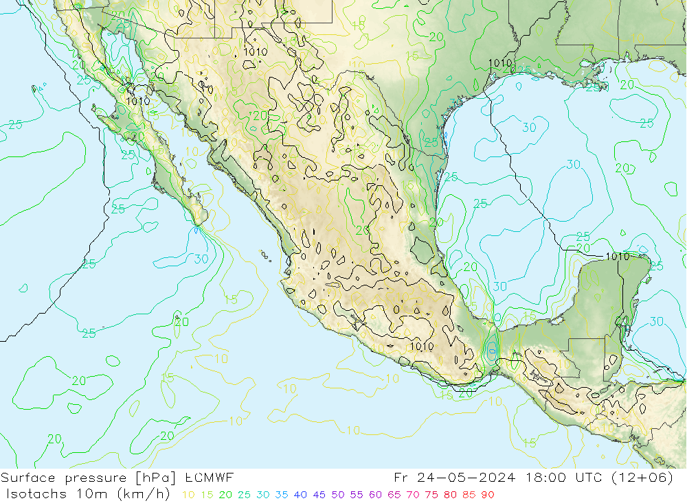 Isotachs (kph) ECMWF ven 24.05.2024 18 UTC