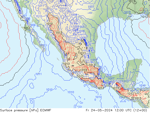 Presión superficial ECMWF vie 24.05.2024 12 UTC