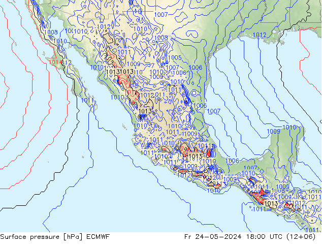 Presión superficial ECMWF vie 24.05.2024 18 UTC