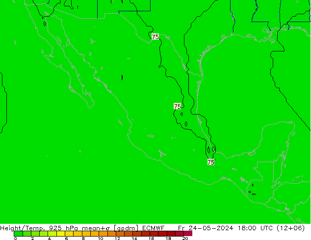 Height/Temp. 925 hPa ECMWF Fr 24.05.2024 18 UTC