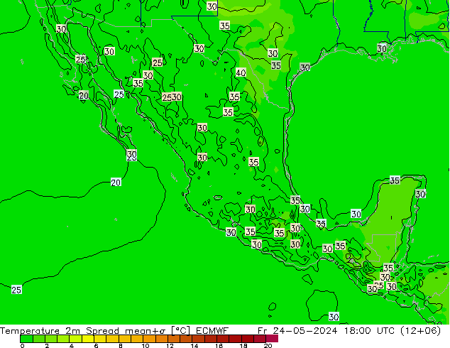 Temperaturkarte Spread ECMWF Fr 24.05.2024 18 UTC