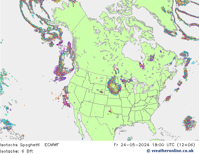 Isotachs Spaghetti ECMWF Pá 24.05.2024 18 UTC