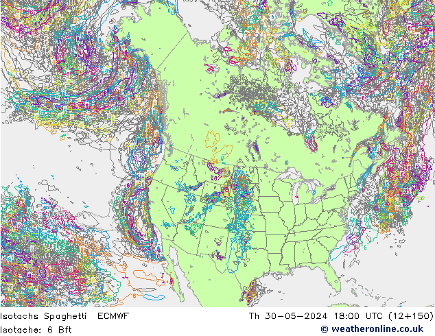 Isotachs Spaghetti ECMWF Th 30.05.2024 18 UTC