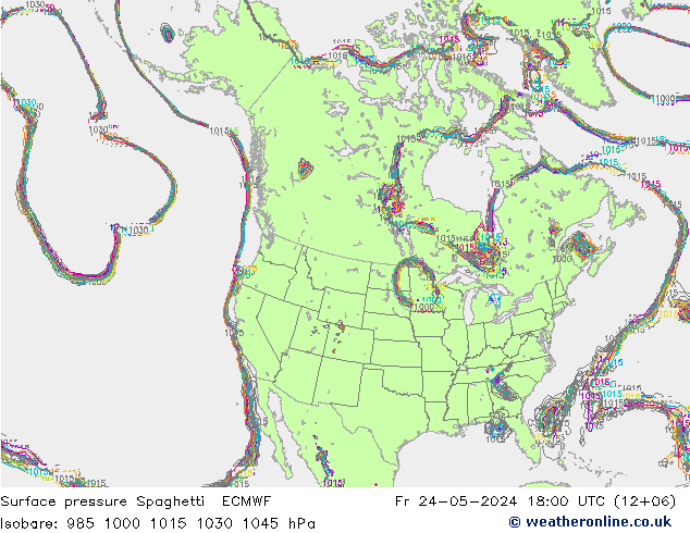 Surface pressure Spaghetti ECMWF Fr 24.05.2024 18 UTC