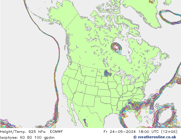 Hoogte/Temp. 925 hPa ECMWF vr 24.05.2024 18 UTC