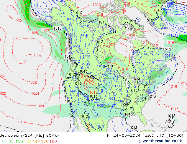 Jet stream/SLP ECMWF Fr 24.05.2024 12 UTC