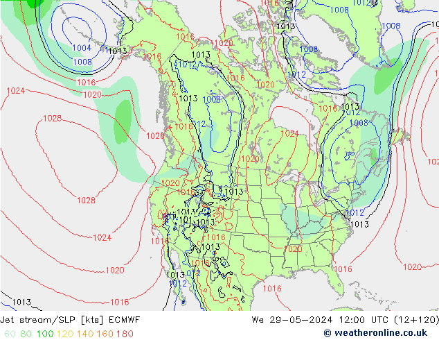 Jet stream ECMWF Qua 29.05.2024 12 UTC