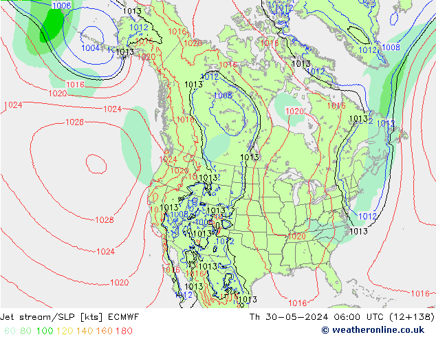 Straalstroom/SLP ECMWF do 30.05.2024 06 UTC