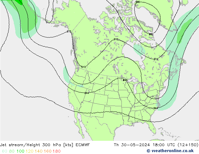 Corrente a getto ECMWF gio 30.05.2024 18 UTC