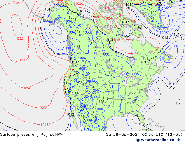 Atmosférický tlak ECMWF Ne 26.05.2024 00 UTC