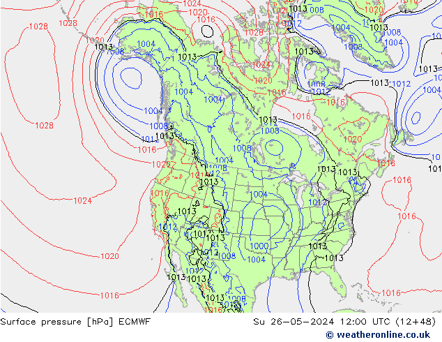 Presión superficial ECMWF dom 26.05.2024 12 UTC