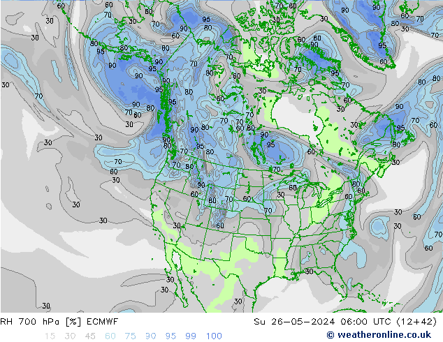 RH 700 hPa ECMWF Su 26.05.2024 06 UTC