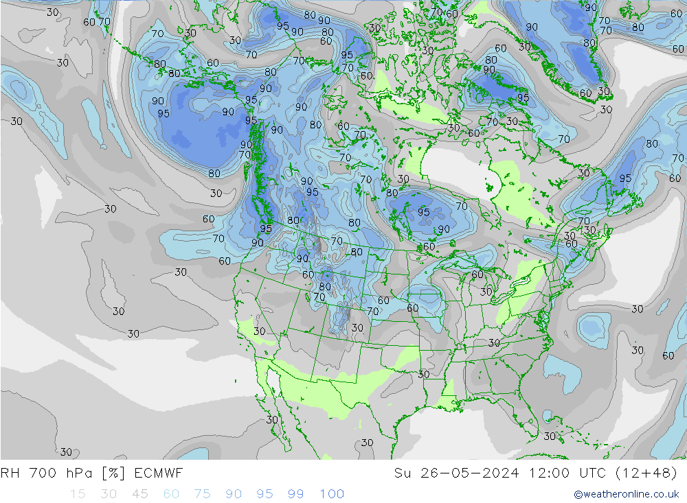 RH 700 hPa ECMWF Su 26.05.2024 12 UTC