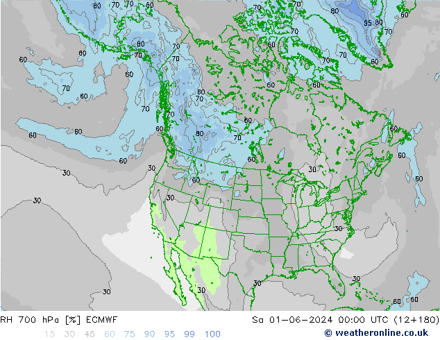 RH 700 hPa ECMWF So 01.06.2024 00 UTC