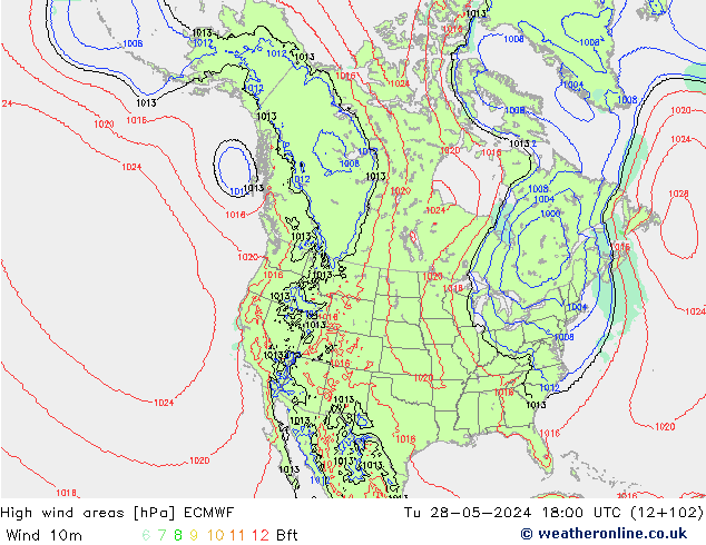 High wind areas ECMWF вт 28.05.2024 18 UTC