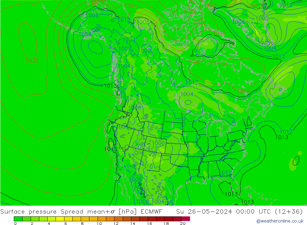 Surface pressure Spread ECMWF Su 26.05.2024 00 UTC