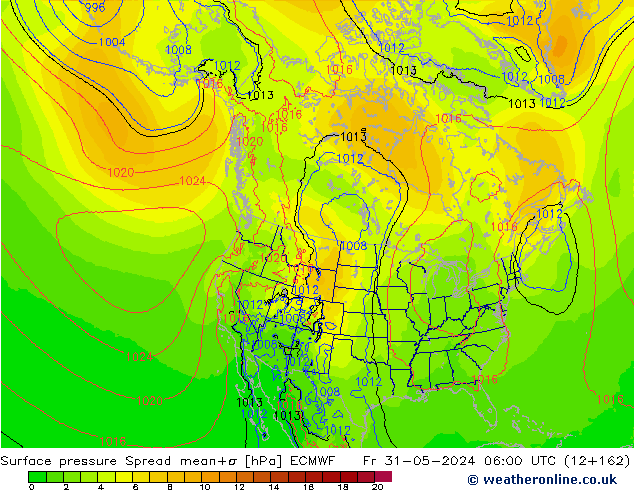 Luchtdruk op zeeniveau Spread ECMWF vr 31.05.2024 06 UTC