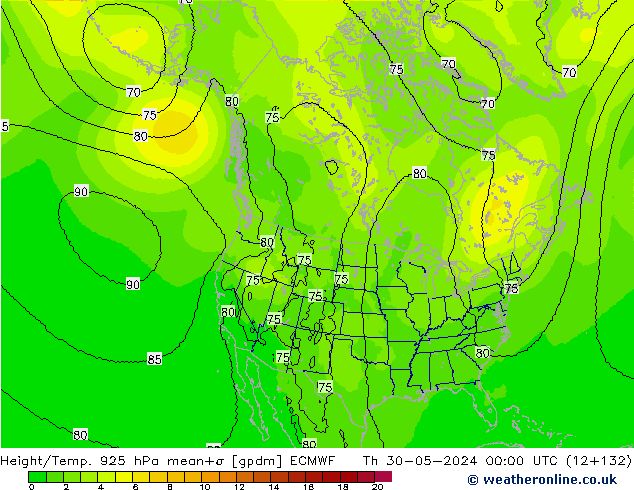 Hoogte/Temp. 925 hPa ECMWF do 30.05.2024 00 UTC