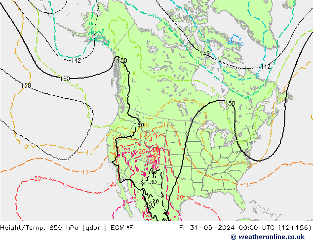 Geop./Temp. 850 hPa ECMWF vie 31.05.2024 00 UTC