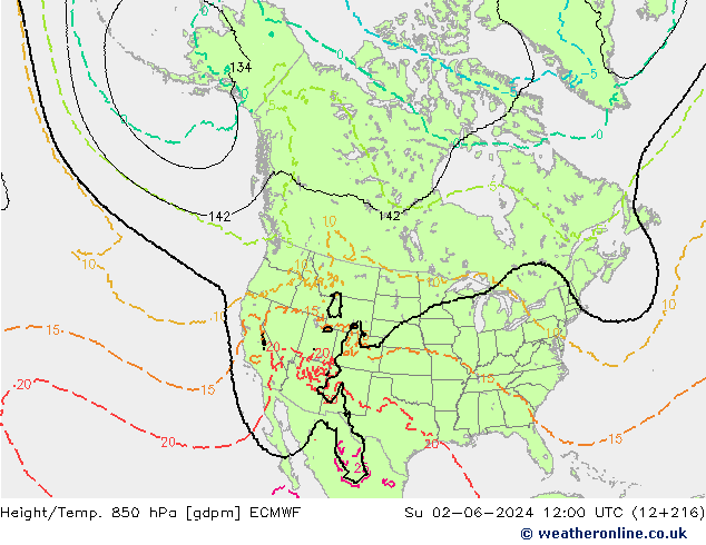 Height/Temp. 850 hPa ECMWF Su 02.06.2024 12 UTC