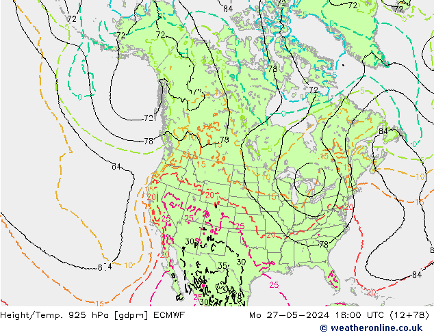 Height/Temp. 925 hPa ECMWF Mo 27.05.2024 18 UTC