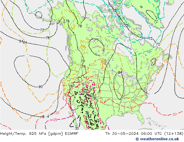 Geop./Temp. 925 hPa ECMWF jue 30.05.2024 06 UTC