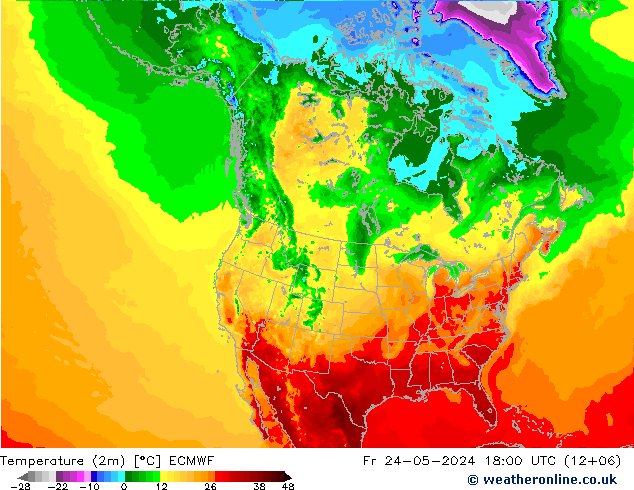 Temperature (2m) ECMWF Fr 24.05.2024 18 UTC