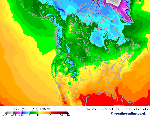 Temperature (2m) ECMWF Sa 25.05.2024 12 UTC