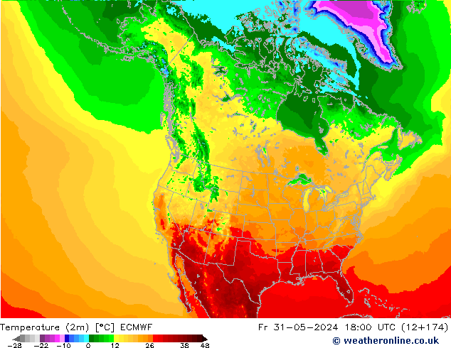 Temperature (2m) ECMWF Fr 31.05.2024 18 UTC