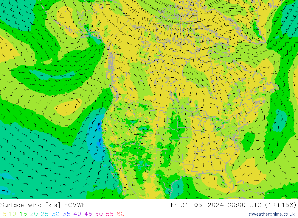 Vento 10 m ECMWF ven 31.05.2024 00 UTC