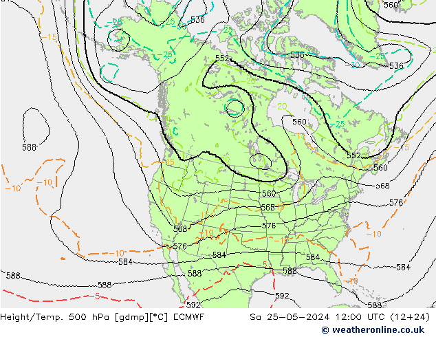 Height/Temp. 500 гПа ECMWF сб 25.05.2024 12 UTC