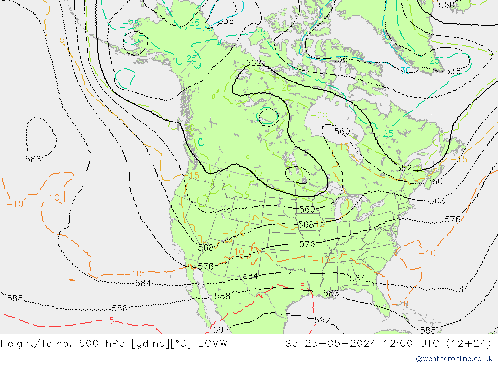 Height/Temp. 500 гПа ECMWF сб 25.05.2024 12 UTC