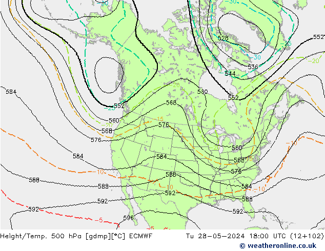 Height/Temp. 500 hPa ECMWF Tu 28.05.2024 18 UTC