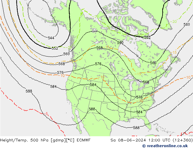 Height/Temp. 500 hPa ECMWF Sa 08.06.2024 12 UTC