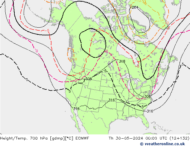 Hoogte/Temp. 700 hPa ECMWF do 30.05.2024 00 UTC