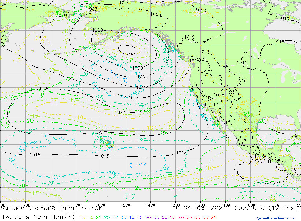 Isotachs (kph) ECMWF Út 04.06.2024 12 UTC